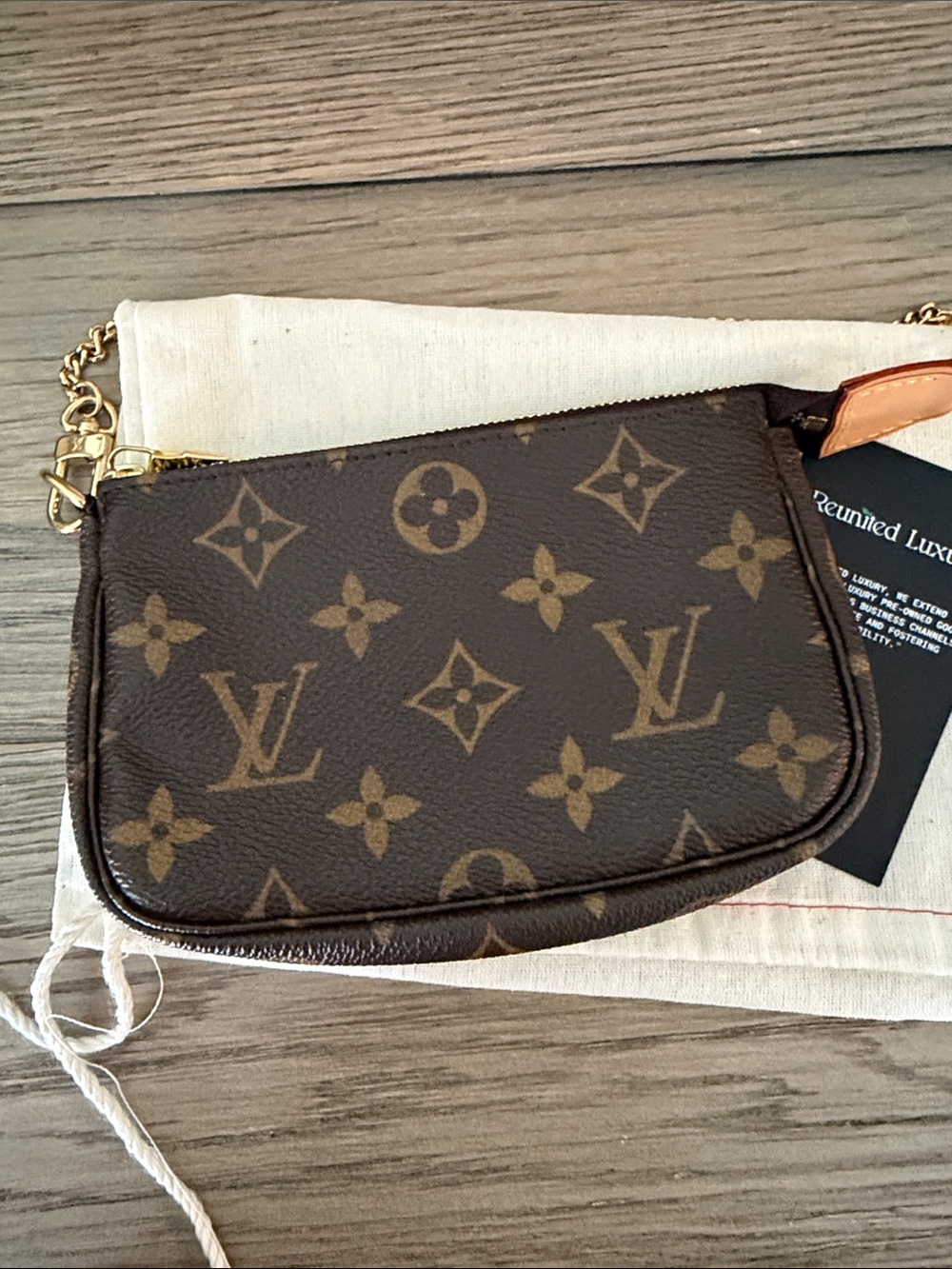 Louis Vuitton Monogram Mini Pochette in Brown with Gold Chain - Picture 2 of 4